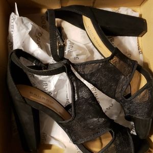 Black Bamboo floral design transparent lace Size 7 3.5 inch heel